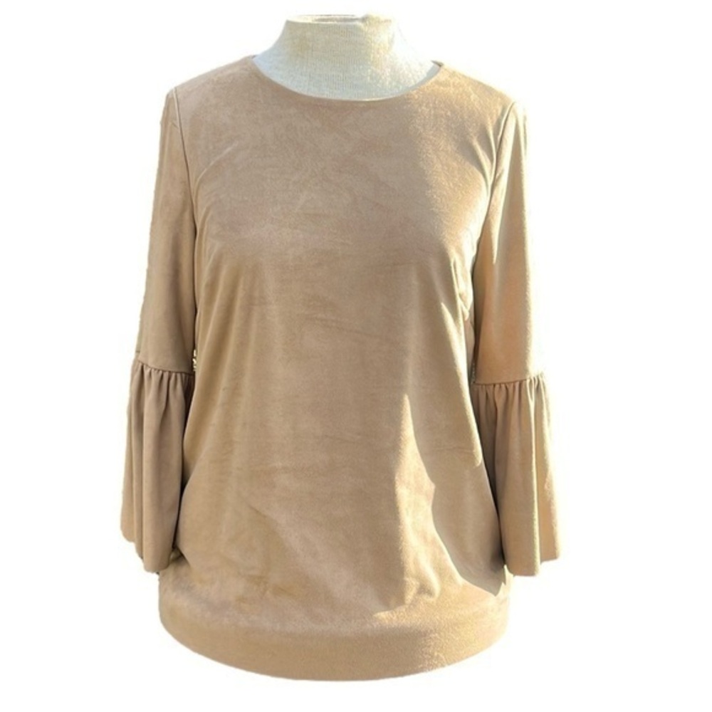 Crown & Ivy Suede Statement Sleeve Blouse, Tan Color, Womens Size Small